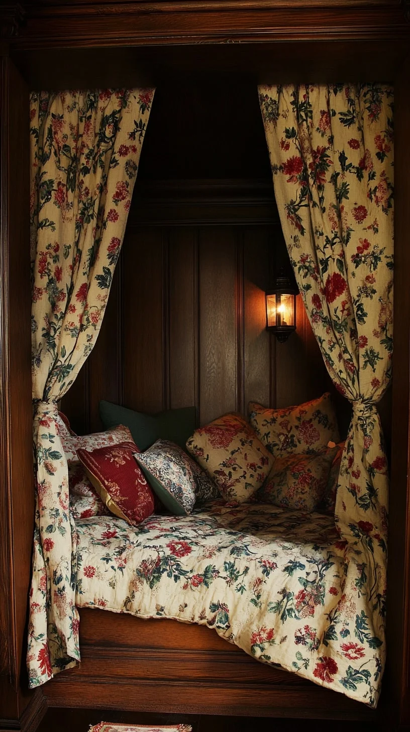 Cottagecore Bed Alcove with Drape Canopy