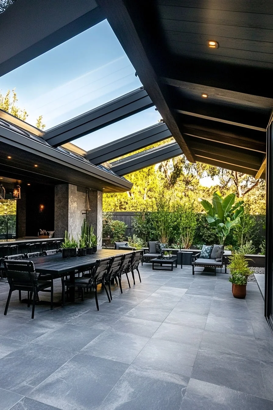Covered Black Deck with Skylights