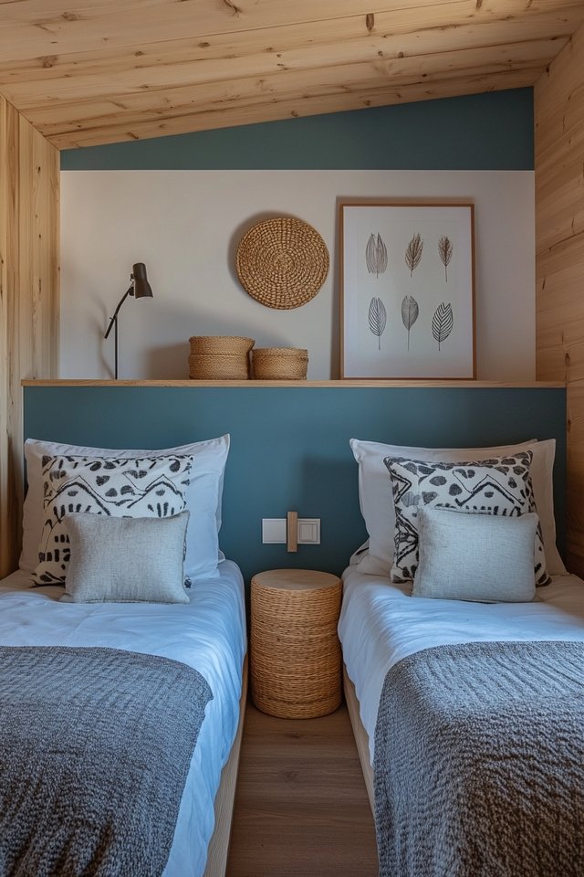 Cozy Twin Bedroom Featuring Natural Elements