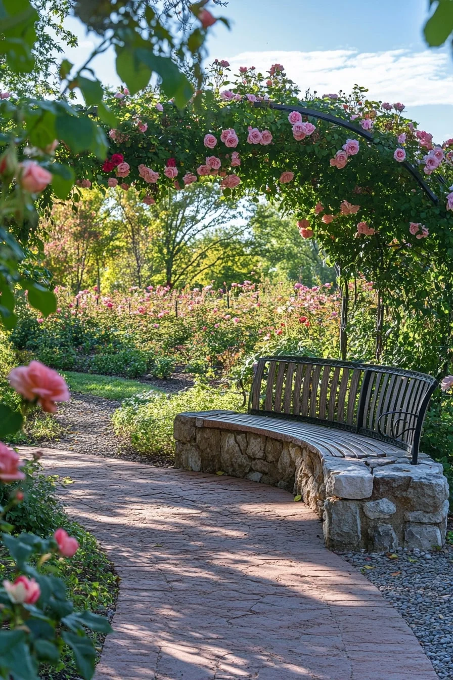 Wooden Bench Under a Blooming Tree