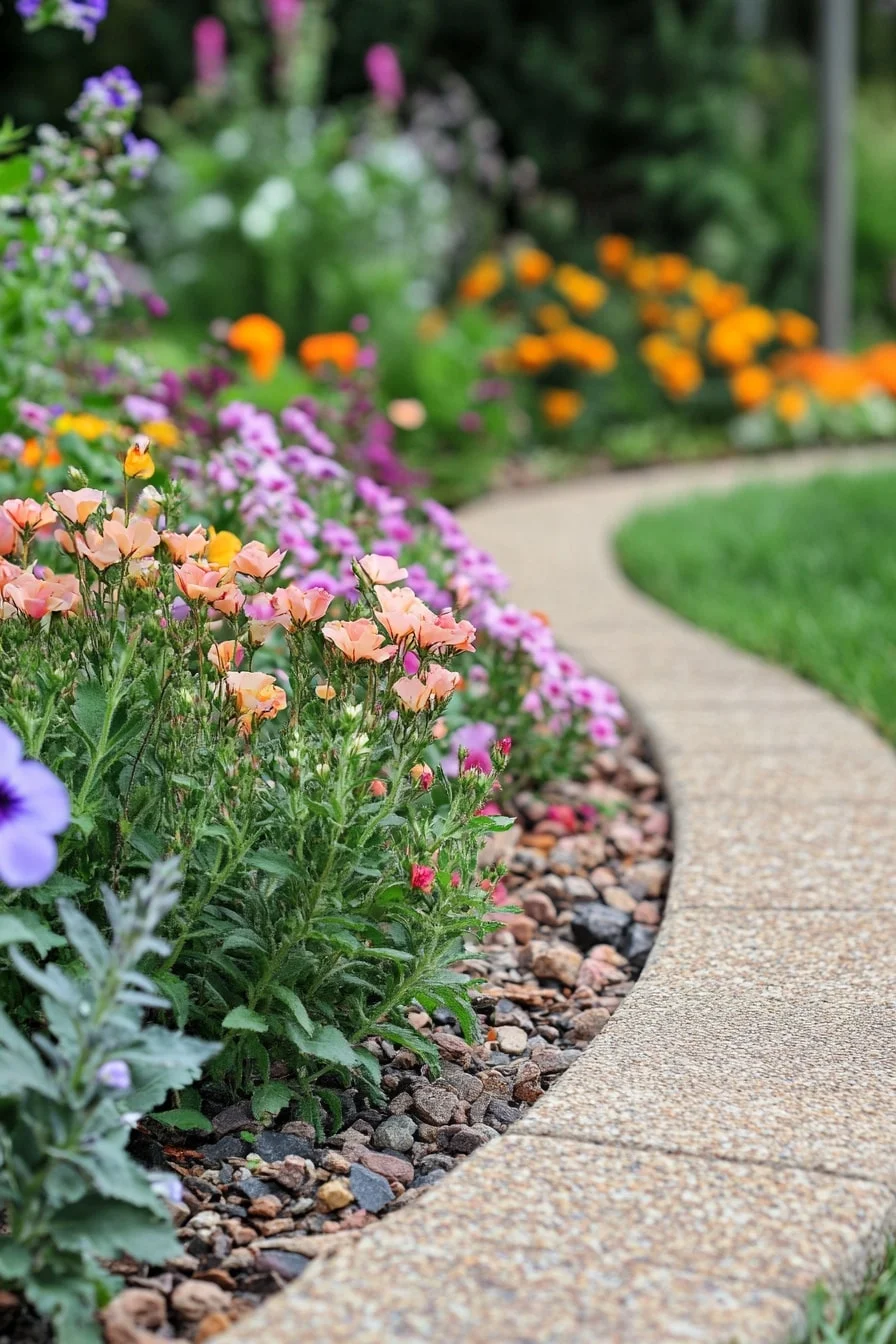 4. Curved Brick Edging Around Flower Beds