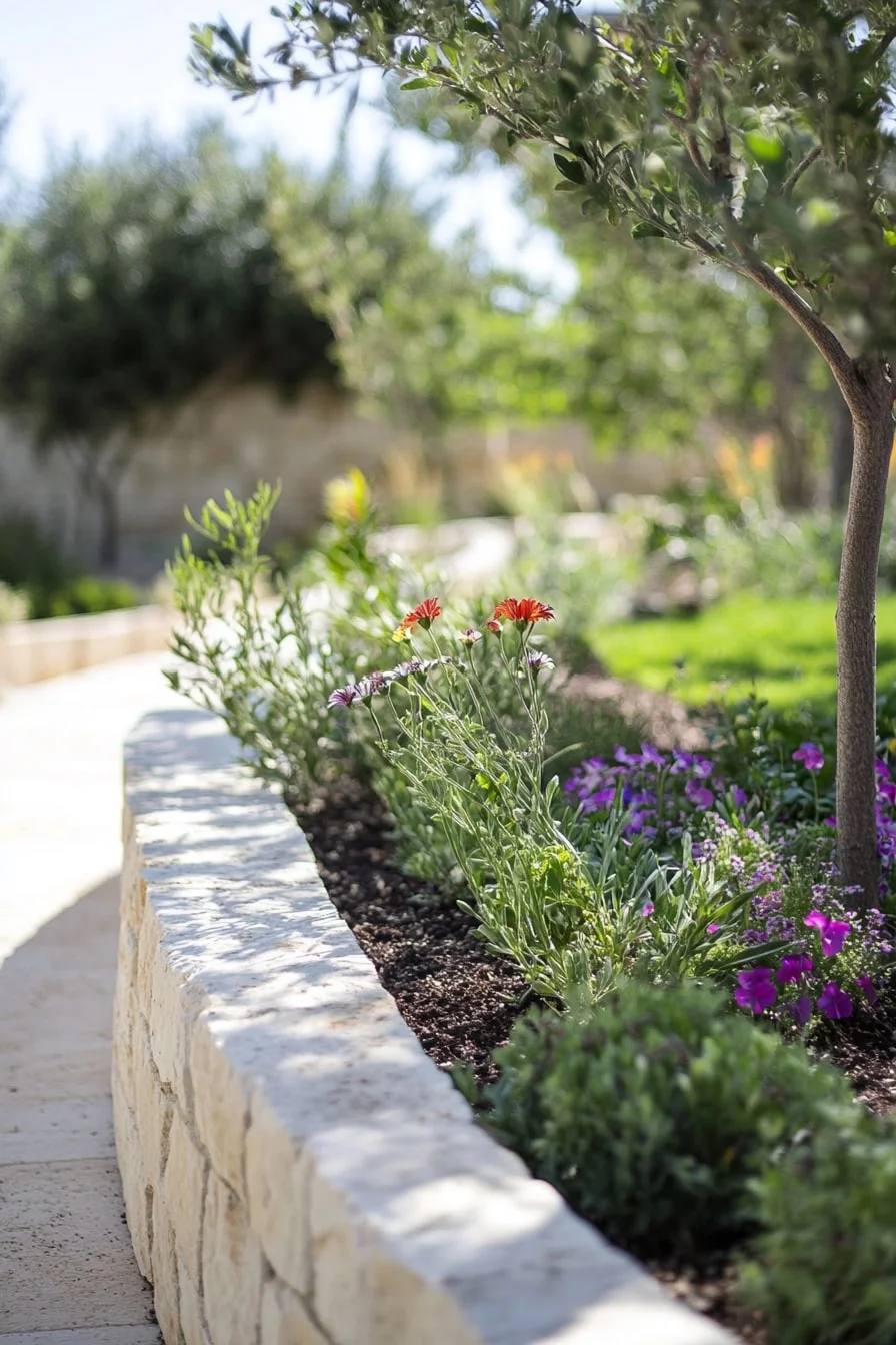 2. Curved Limestone Garden Bed