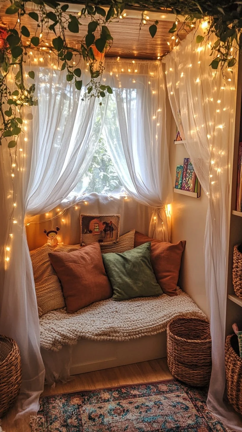 DIY Canopy Corner Using Sheer Curtains