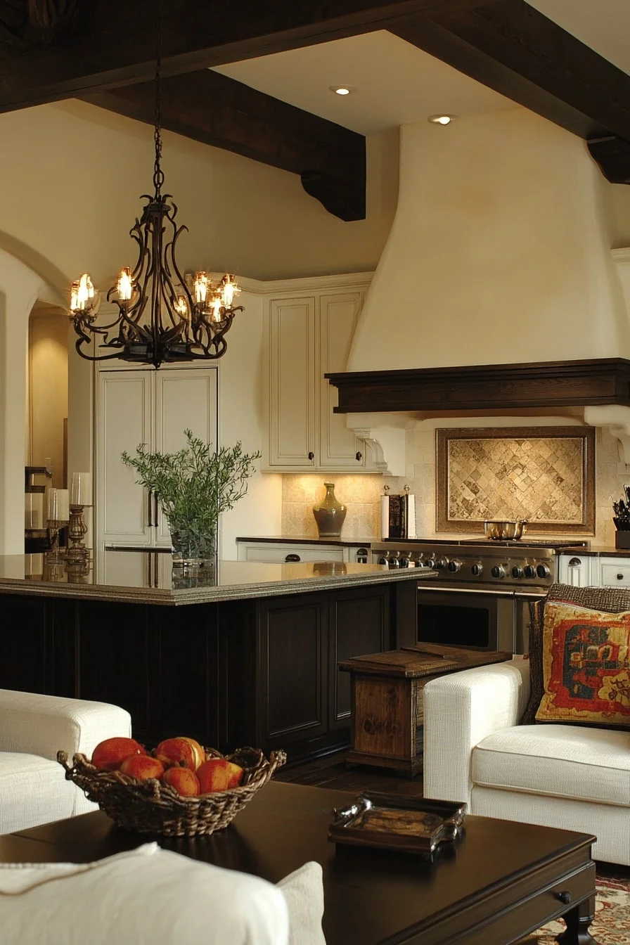 14. Dark Brown Kitchen Island in a White Kitchen