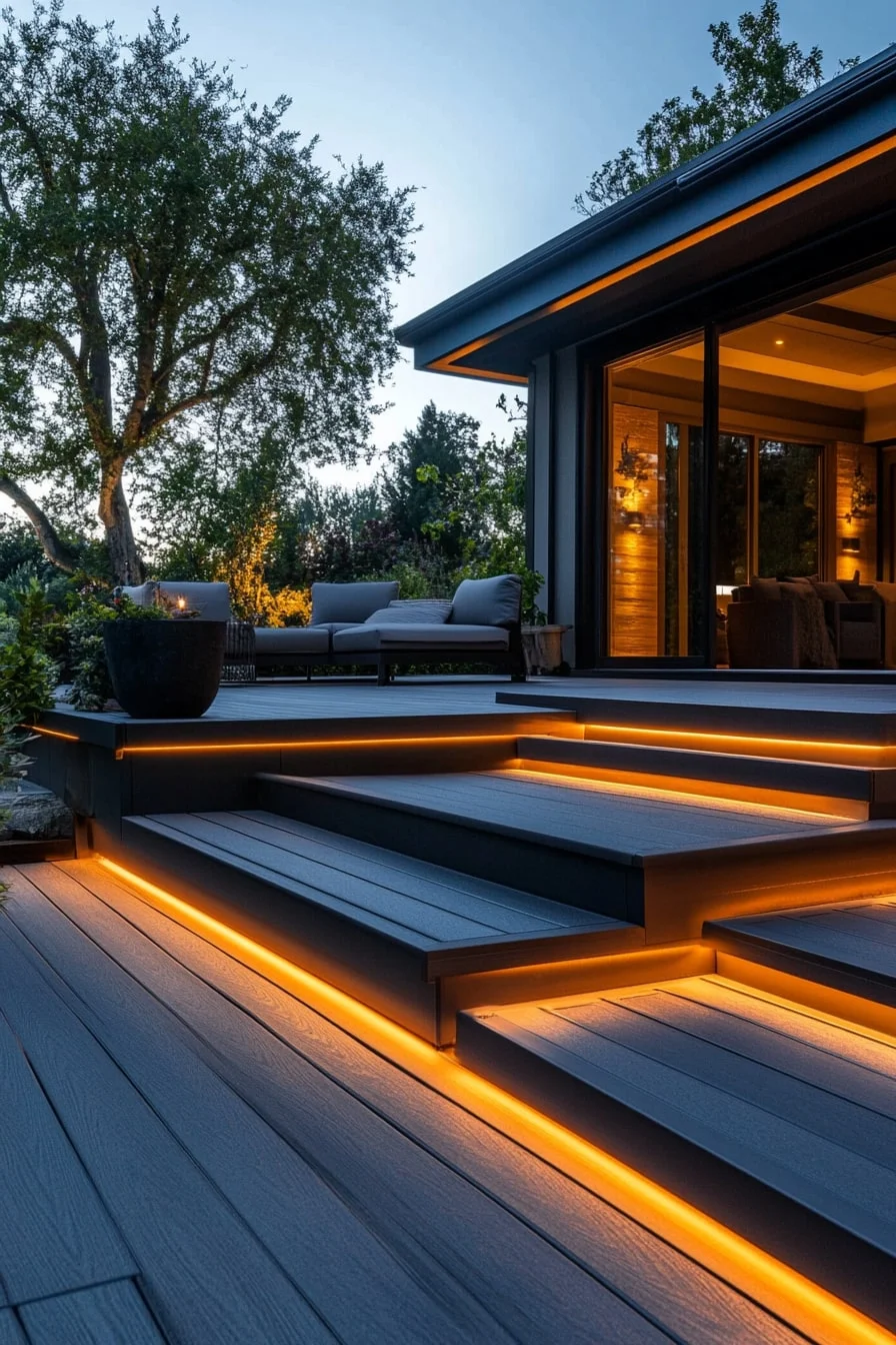 Deck with Built-In Lighting and Inset Seating