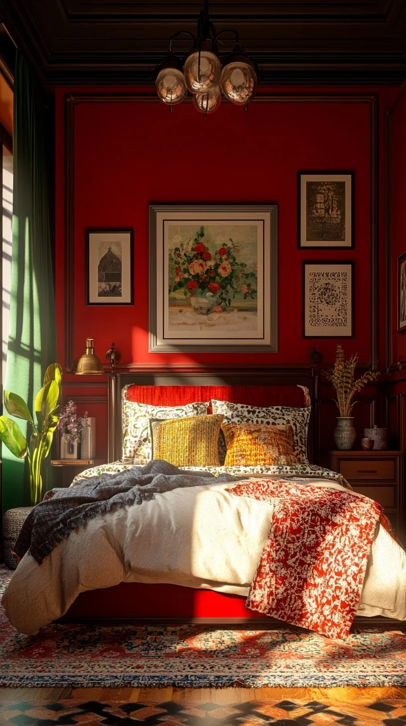 Eclectic Art Bedroom in Red Tones