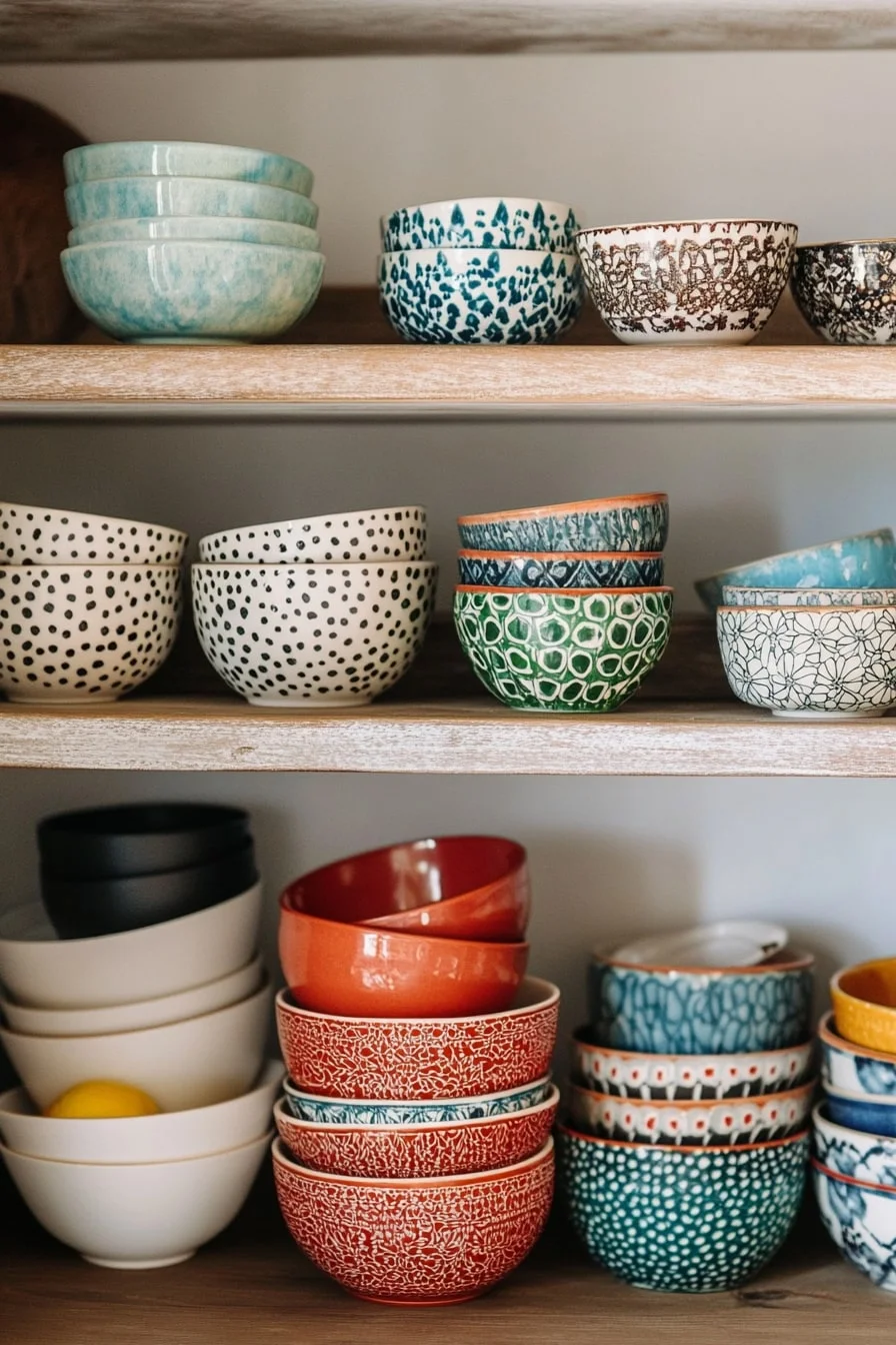 35. Exposed Shelves With Patterned Bowls and Jars