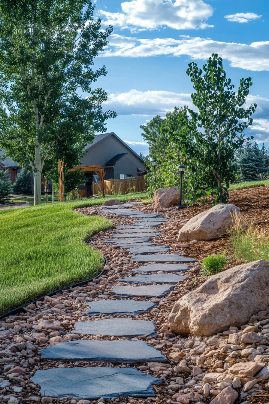 9. Flagstone Path With Boulder Accents