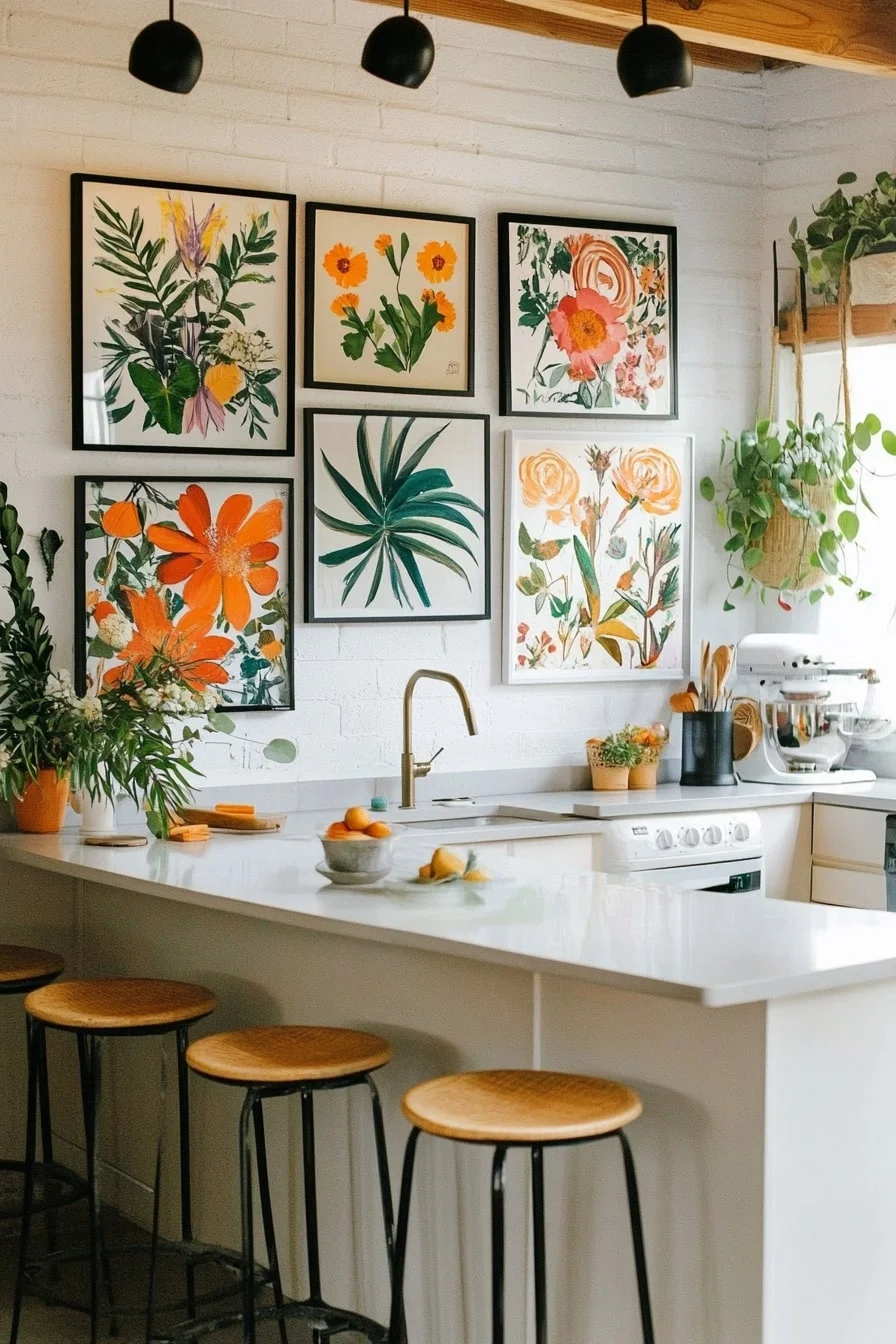 29. Gallery Wall of Framed Botanical Art