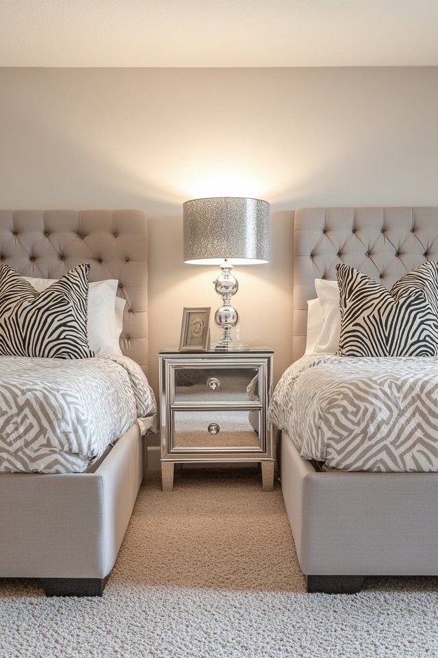 Glamorous Twin Bedroom with Metallic Accents