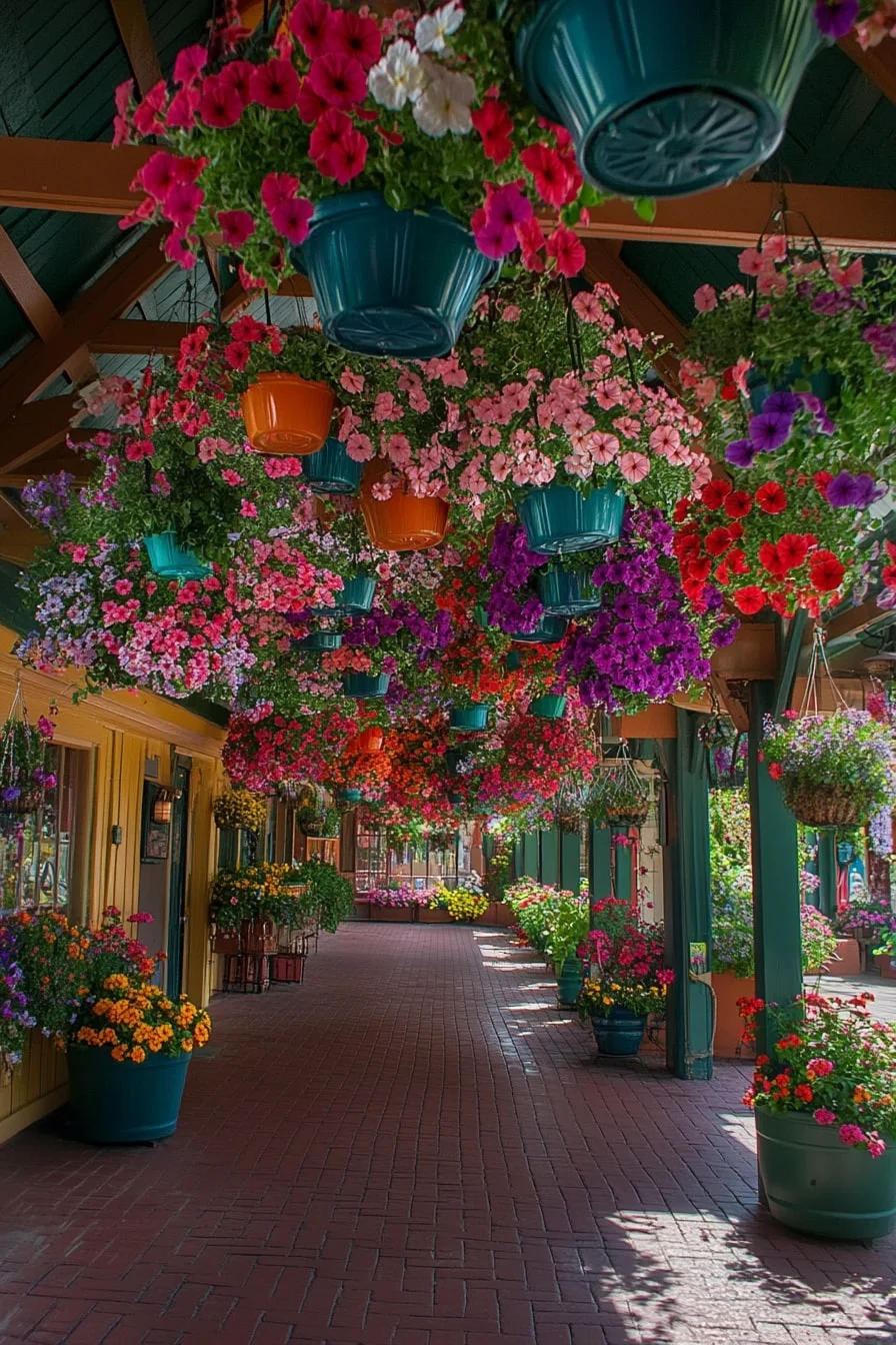 Hanging Baskets Overflowing with Petunias