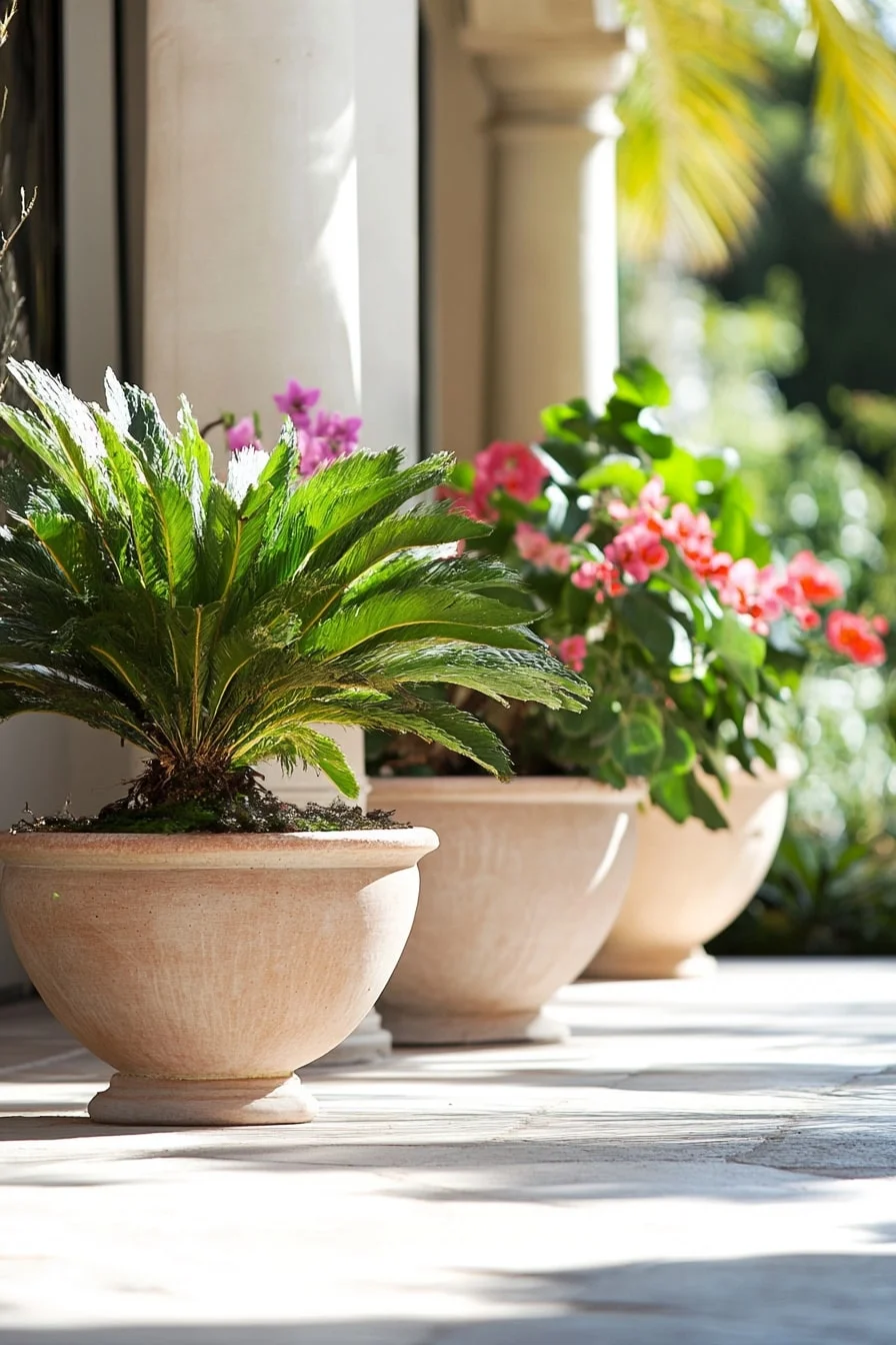 19. Upcycled Tires Painted as Flower Pots