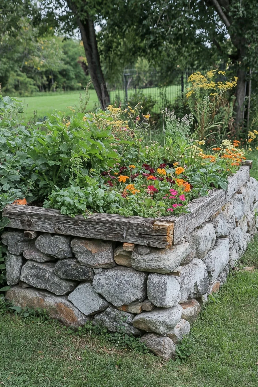 21. Layered Stone and Timber Bed Combo