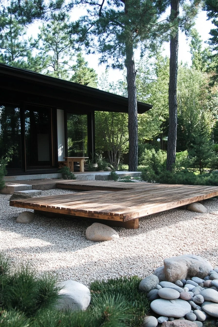 Light Gravel Ground with Wooden Platforms