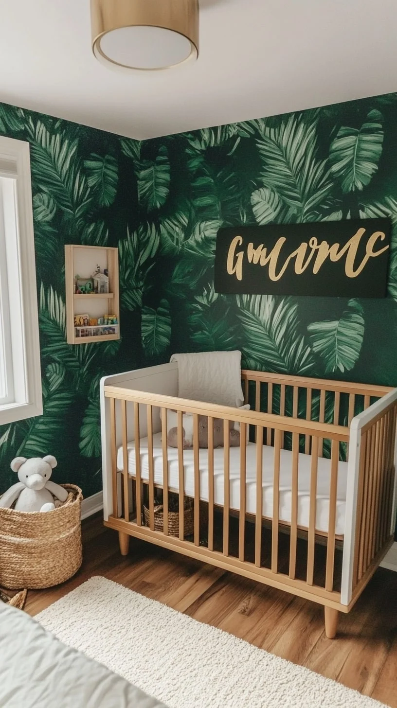 Lush Green Jungle Accent Wall