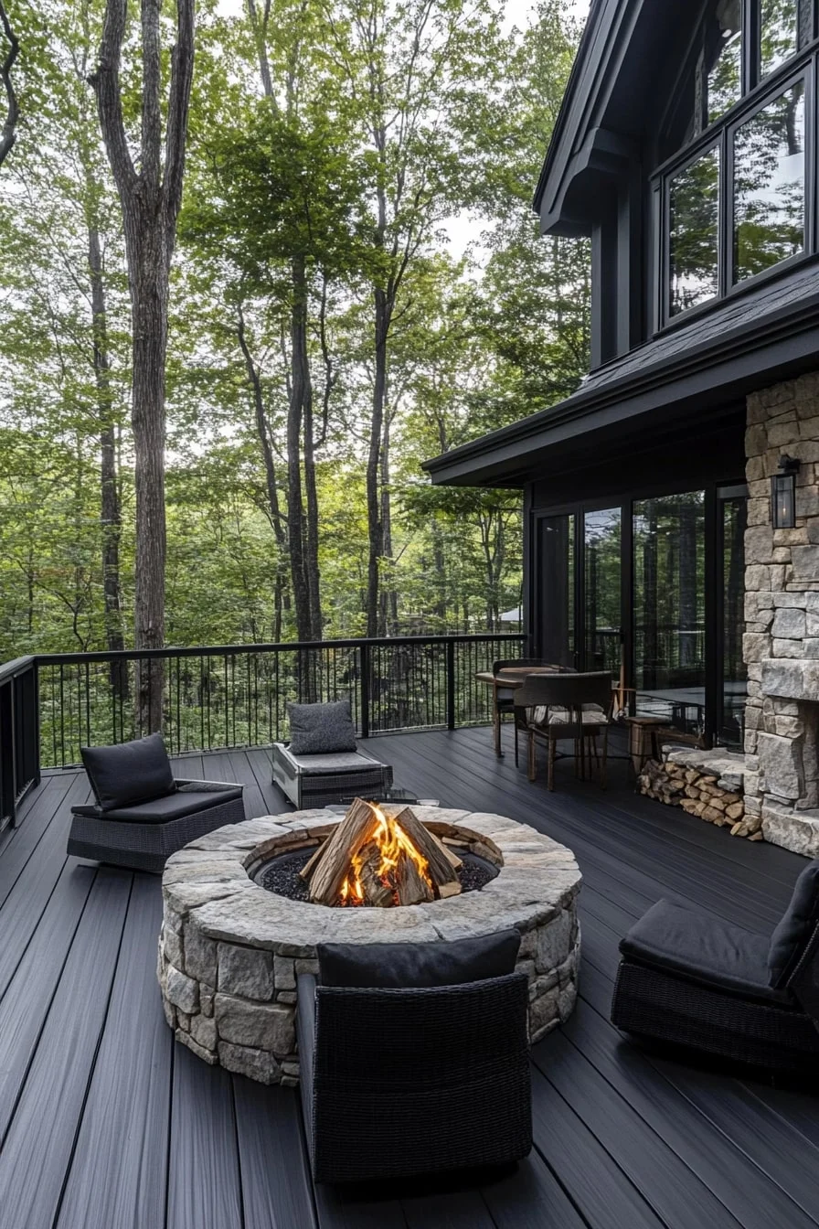 Matte Black Deck with Stone Fire Wall