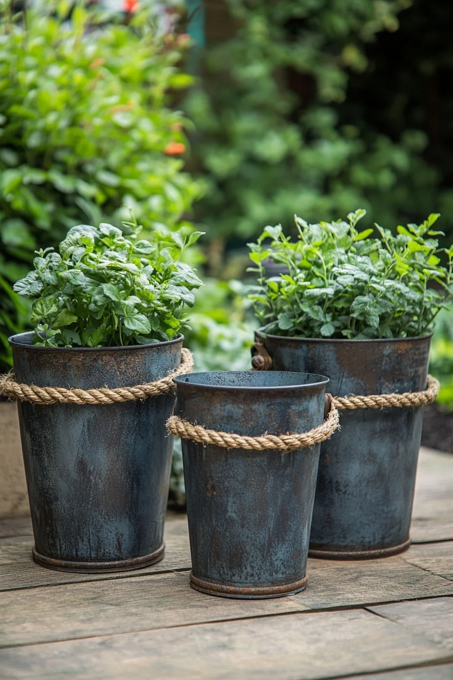 28. Metal Buckets with Rope Handles