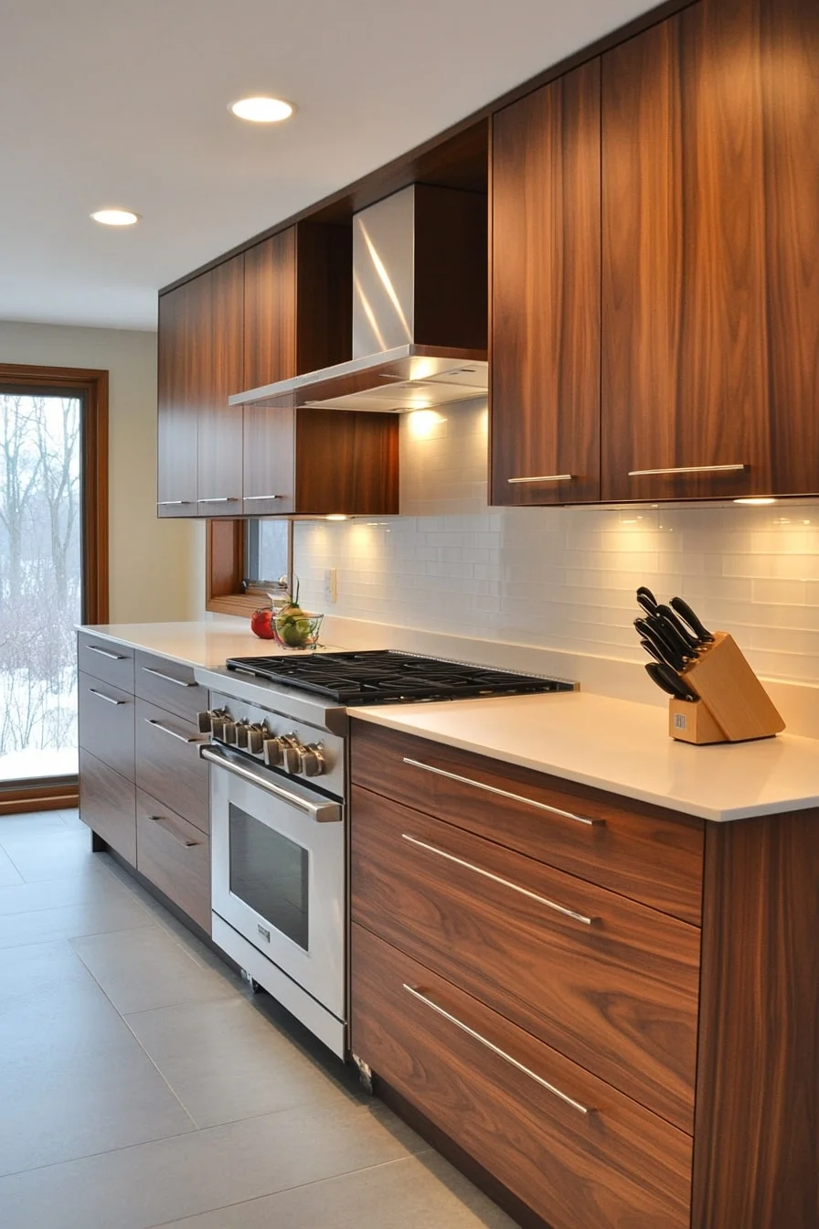 17. Mid-Century Kitchen with Dark Flat-Panel Cabinets