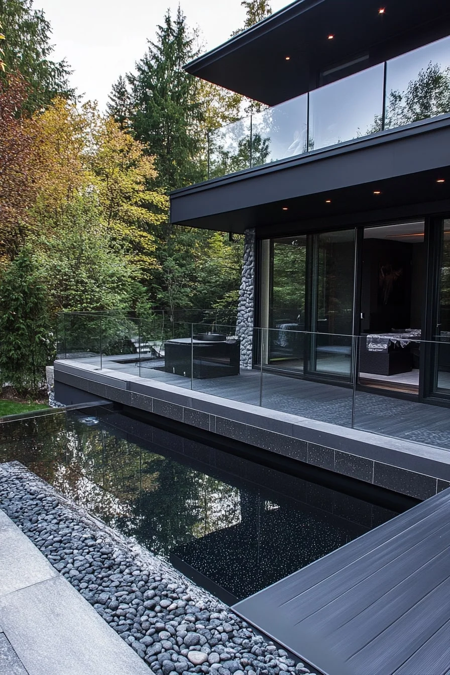 Minimalist Black Deck with Glass Railing