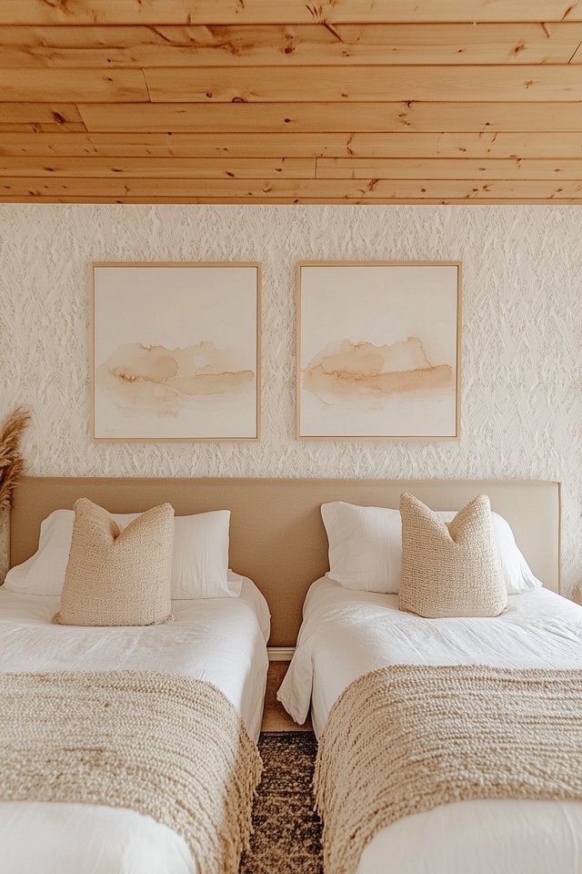Minimalist Twin Bedroom Embracing Natural Textures