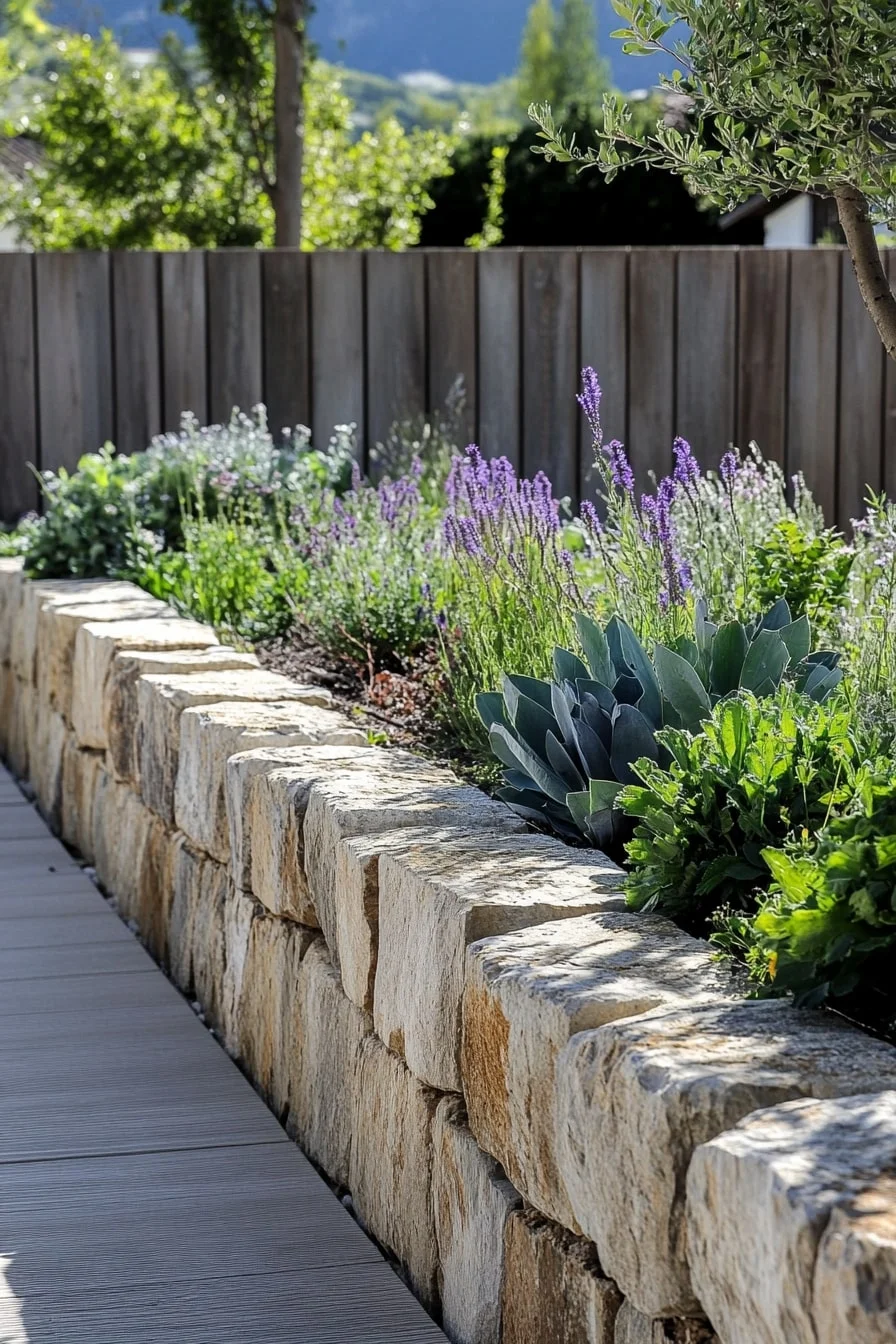 13. Mixed Material Bed: Timber and Stone
