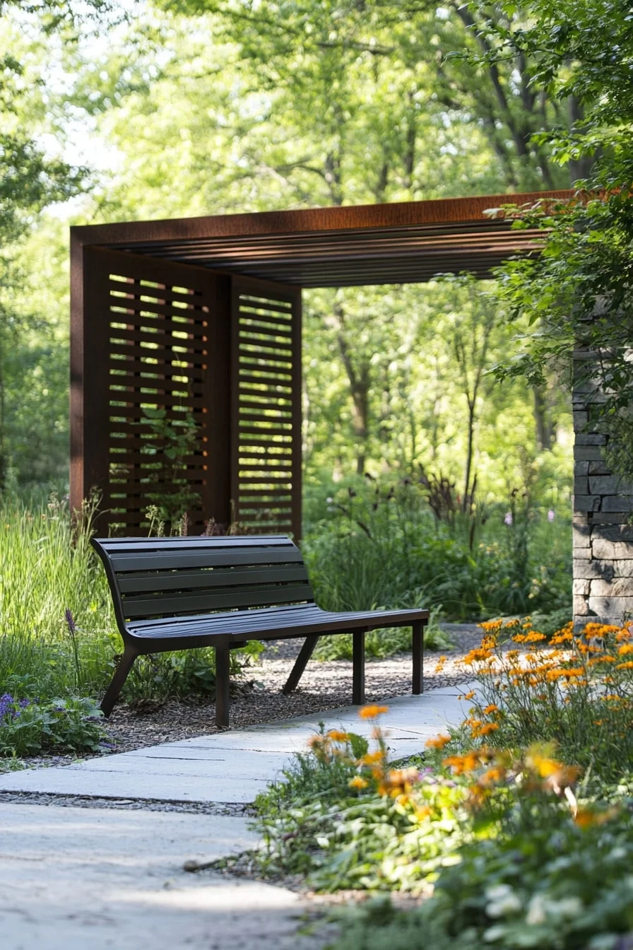 Modern Steel Bench with Minimal Form