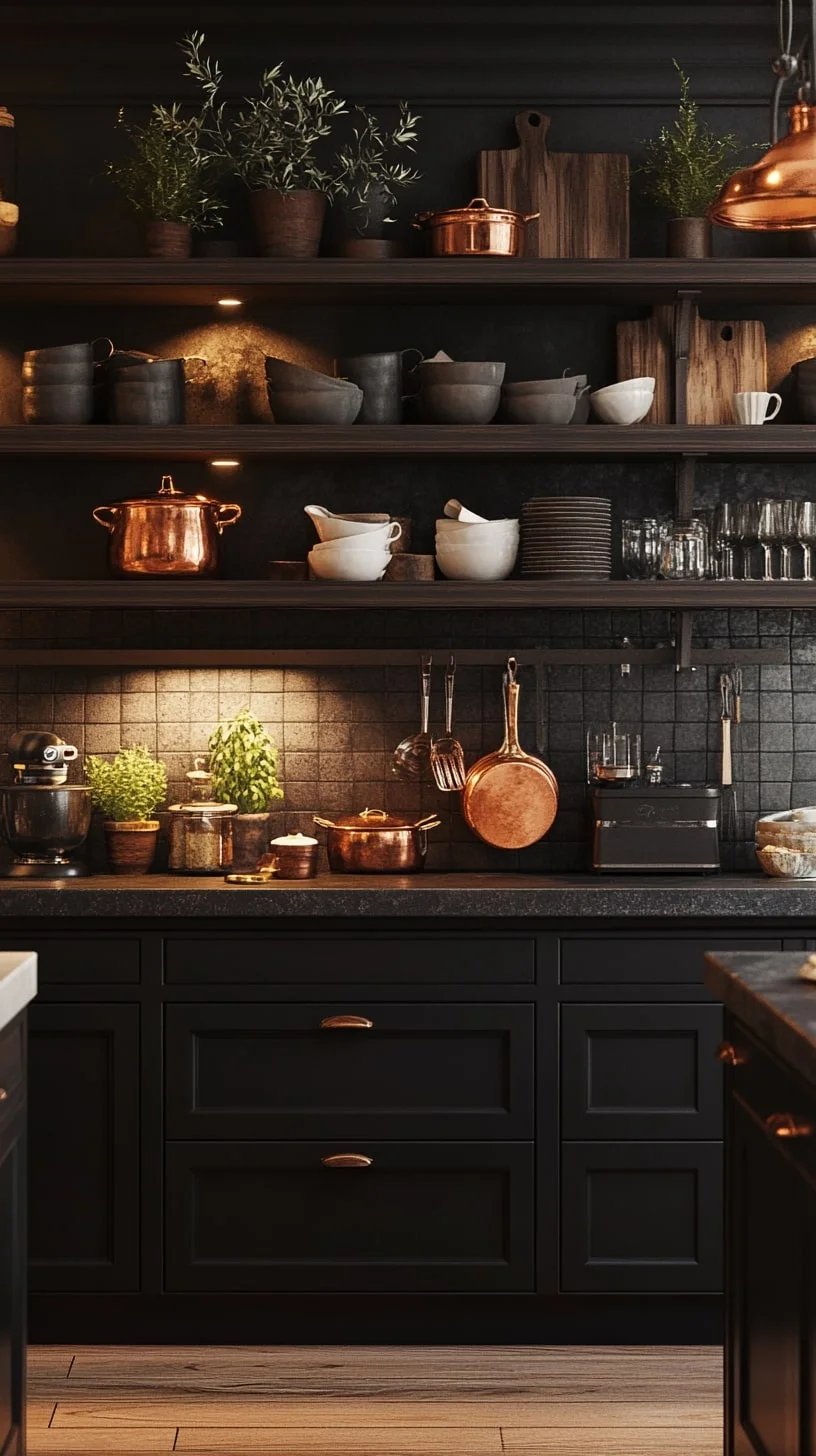 Moody Kitchen with Copper Accents
