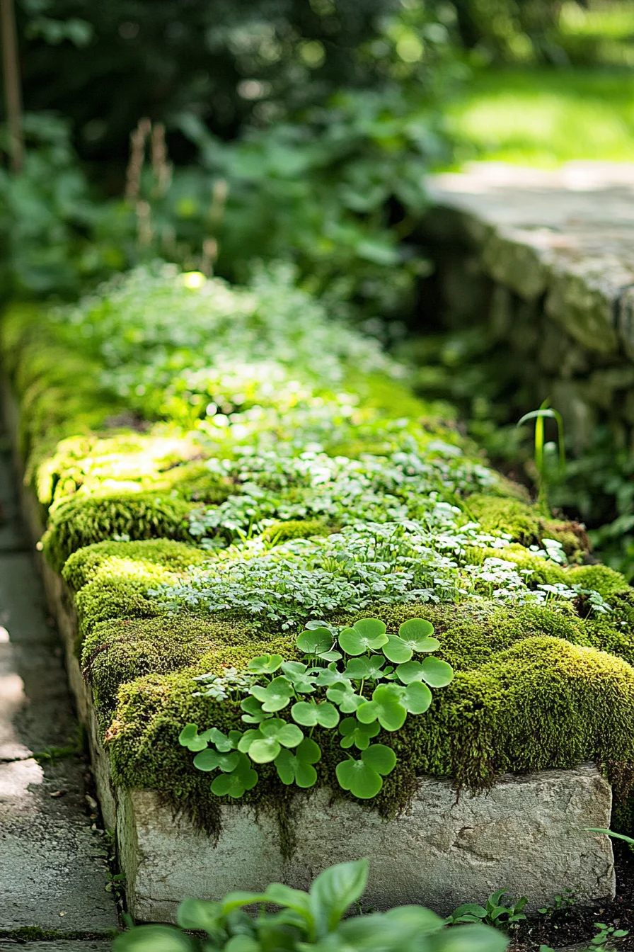34. Moss-Covered Rock Garden Bed