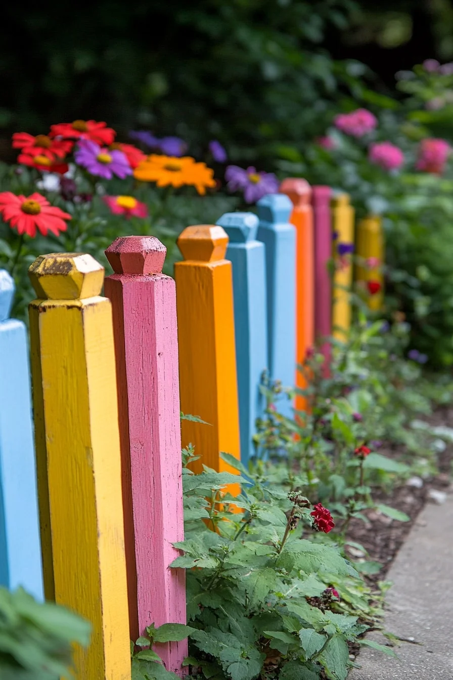 12. Painted Wooden Stake Edging