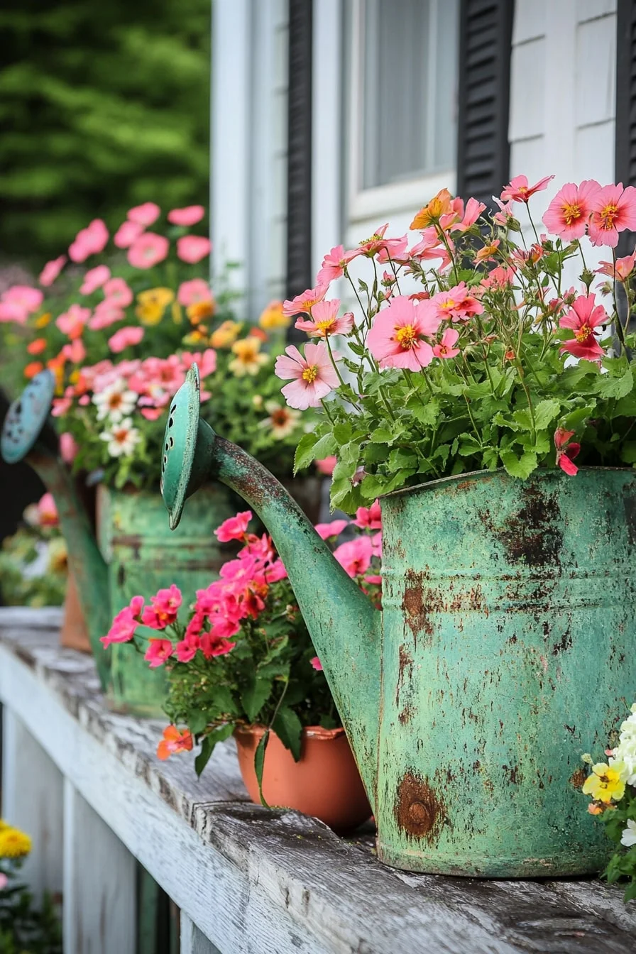 Repurposed Watering Cans as Planters