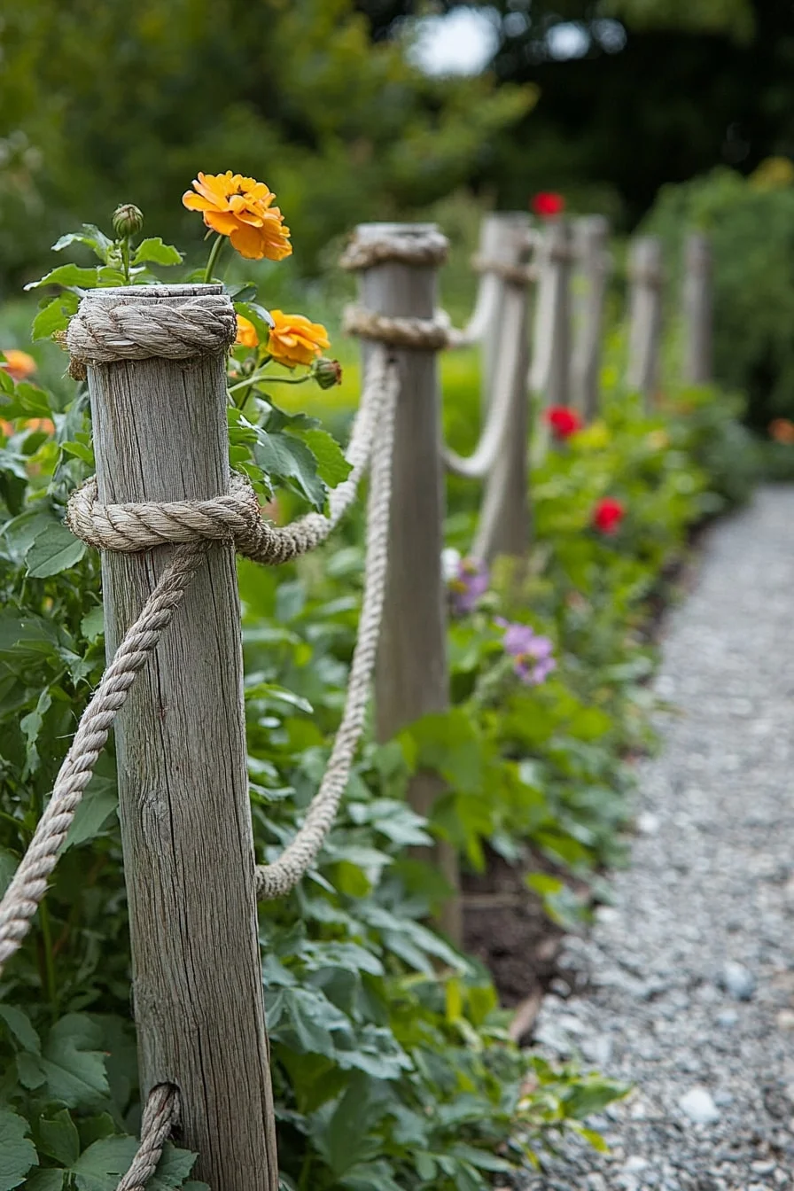 8. Rope Border Between Wooden Pegs