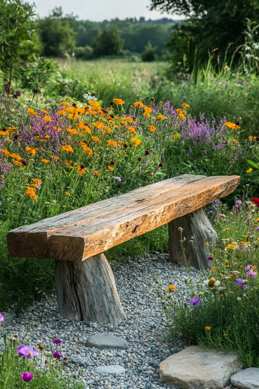Rustic Bench on a Gravel Base