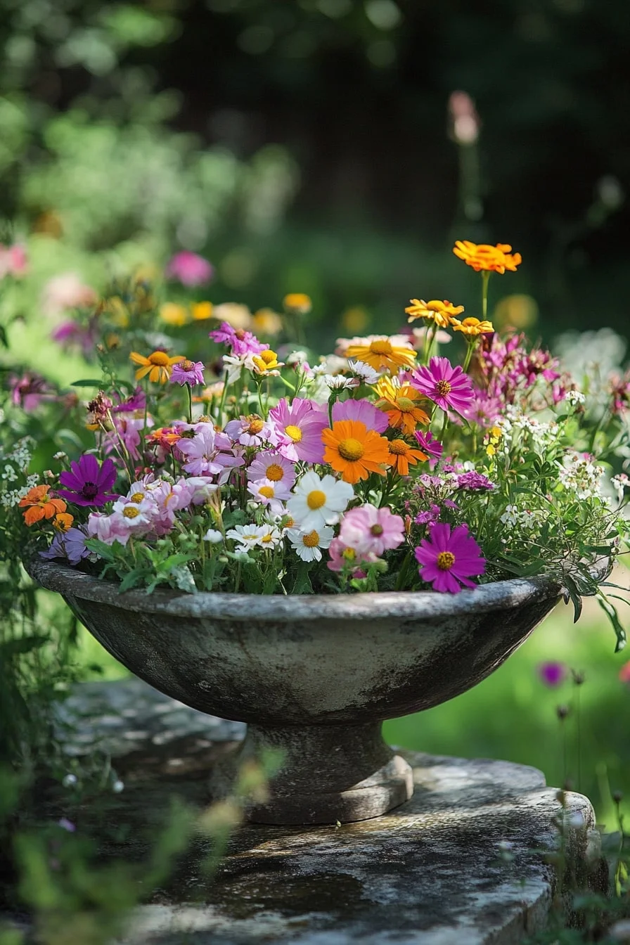 36. Rustic Enamel Basin with Mixed Blooms