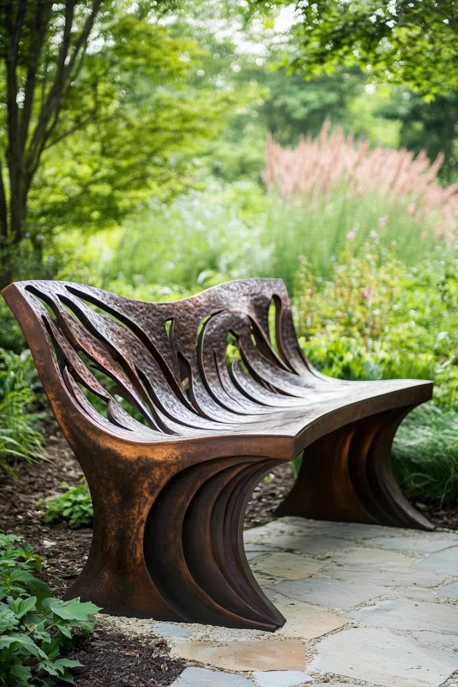 Sculptural Bench as a Garden Centerpiece