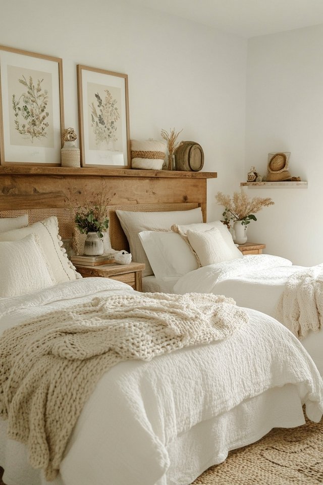Serene Twin Bedroom Featuring Rustic Wooden Charm