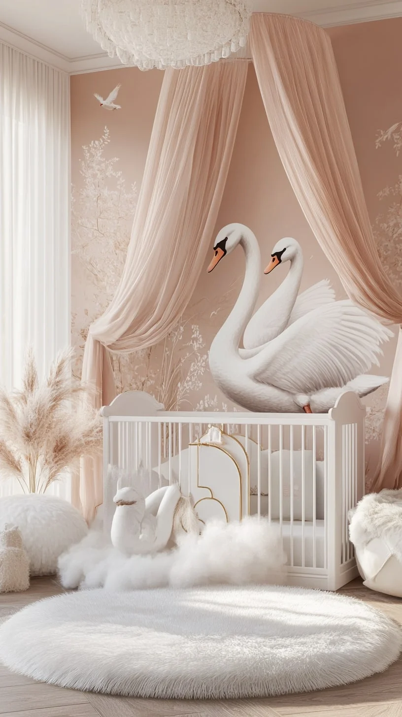 Soft Pink Swan-Themed Nursery