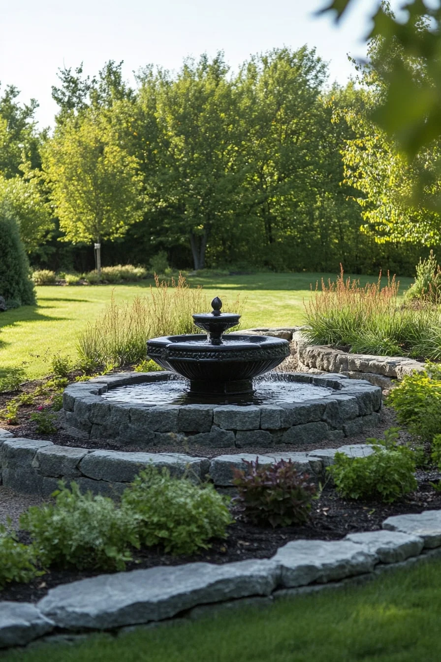 30. Stone Bed With Fountain Centerpiece