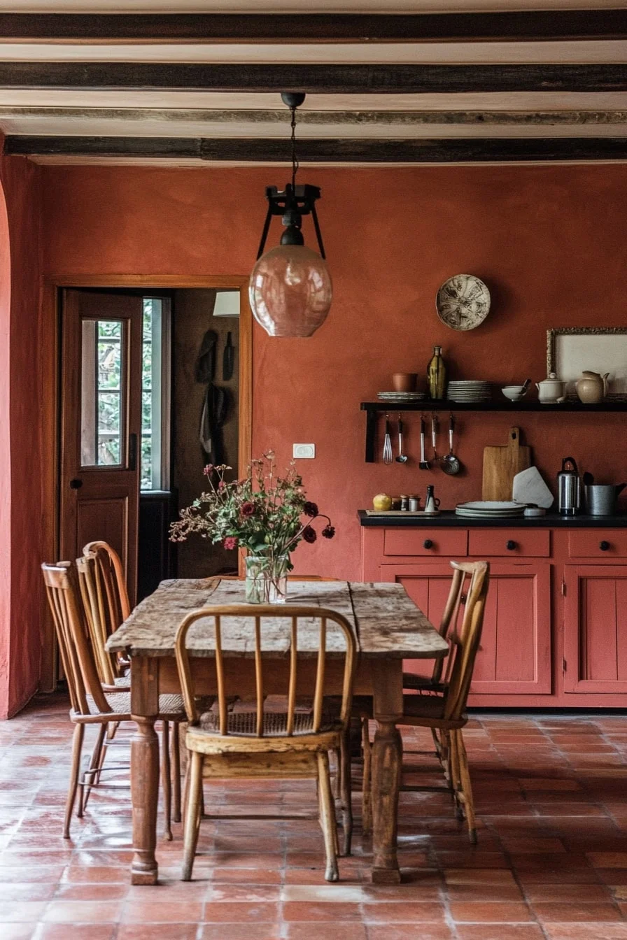 7. Terra Cotta Walls and Mismatched Chairs