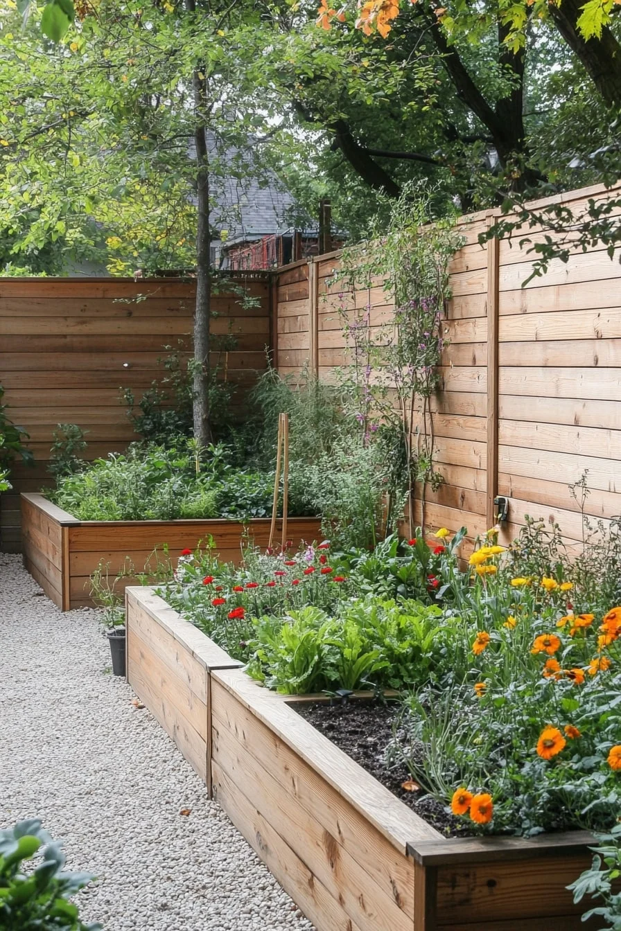 15. Tiered Corner Beds in Gravel Area