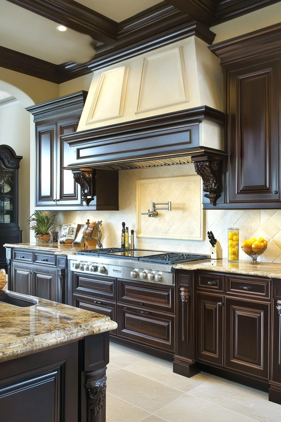 11. Traditional Kitchen with Raised-Panel Dark Brown Cabinets