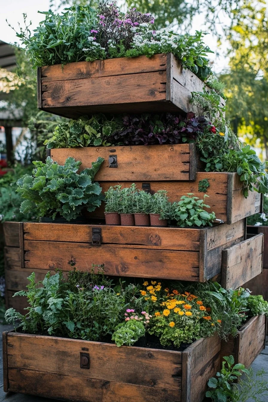 32. Upcycled Drawer Boxes as Planters