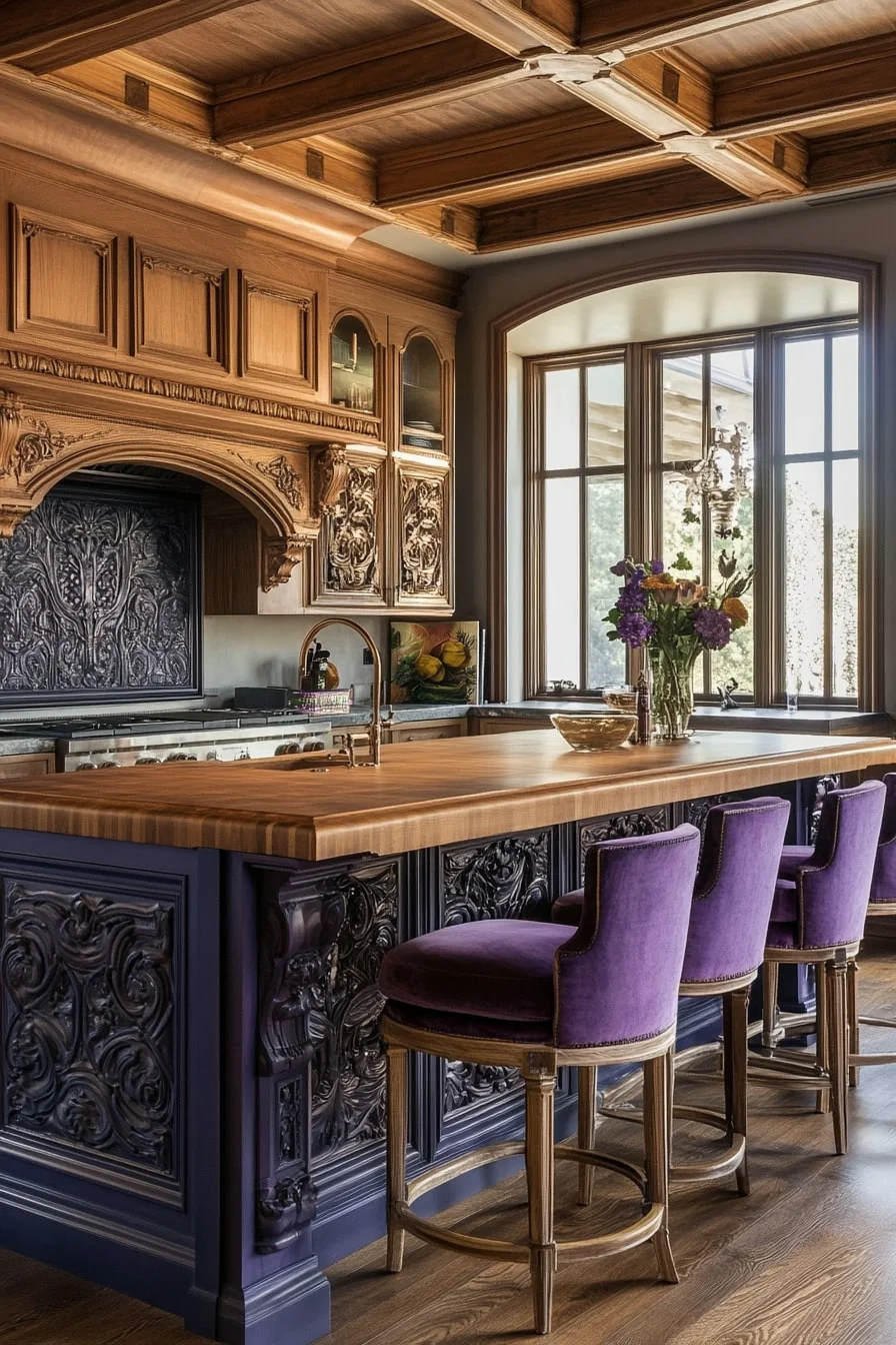 31. Velvet Stools and Carved Wood Details