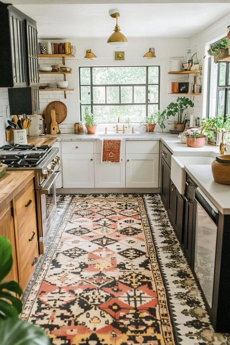 3. Vintage Rugs on Patterned Tile Floors