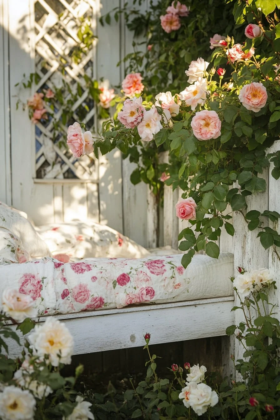 27. Whitewashed Timber Beds and Climbing Roses