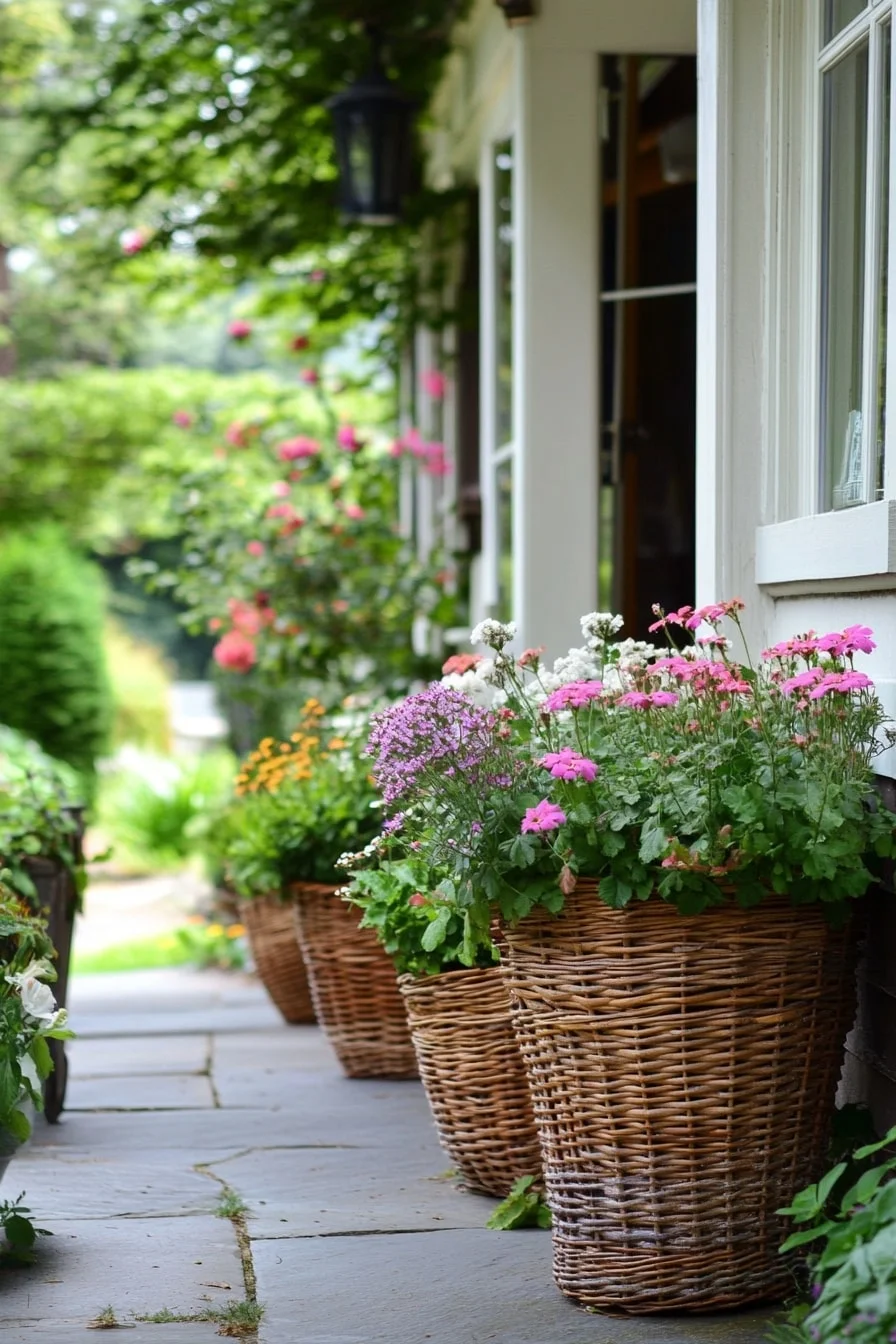 Wicker Baskets with Liner Planters Inside