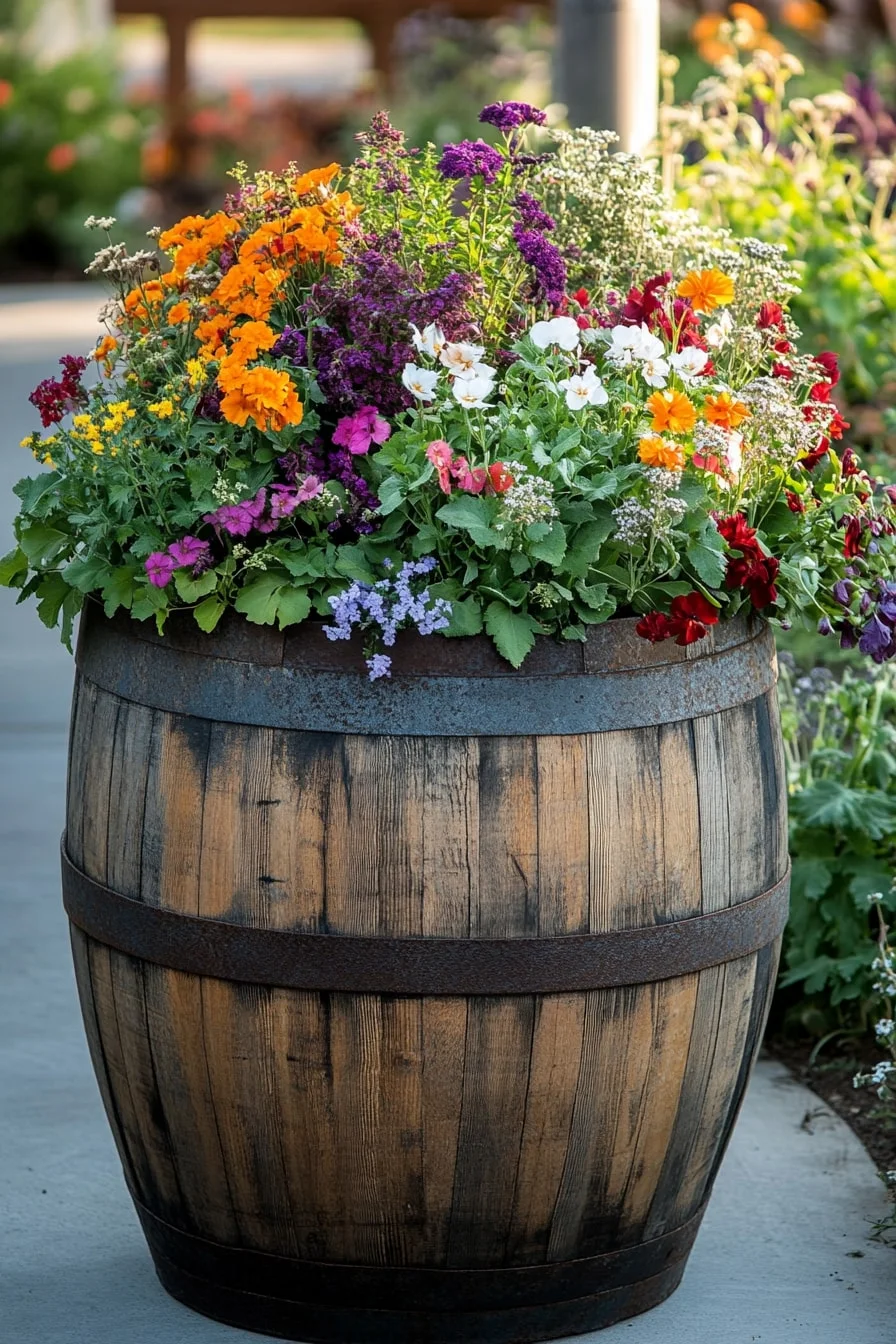 16. Wine Barrels as Raised Planters