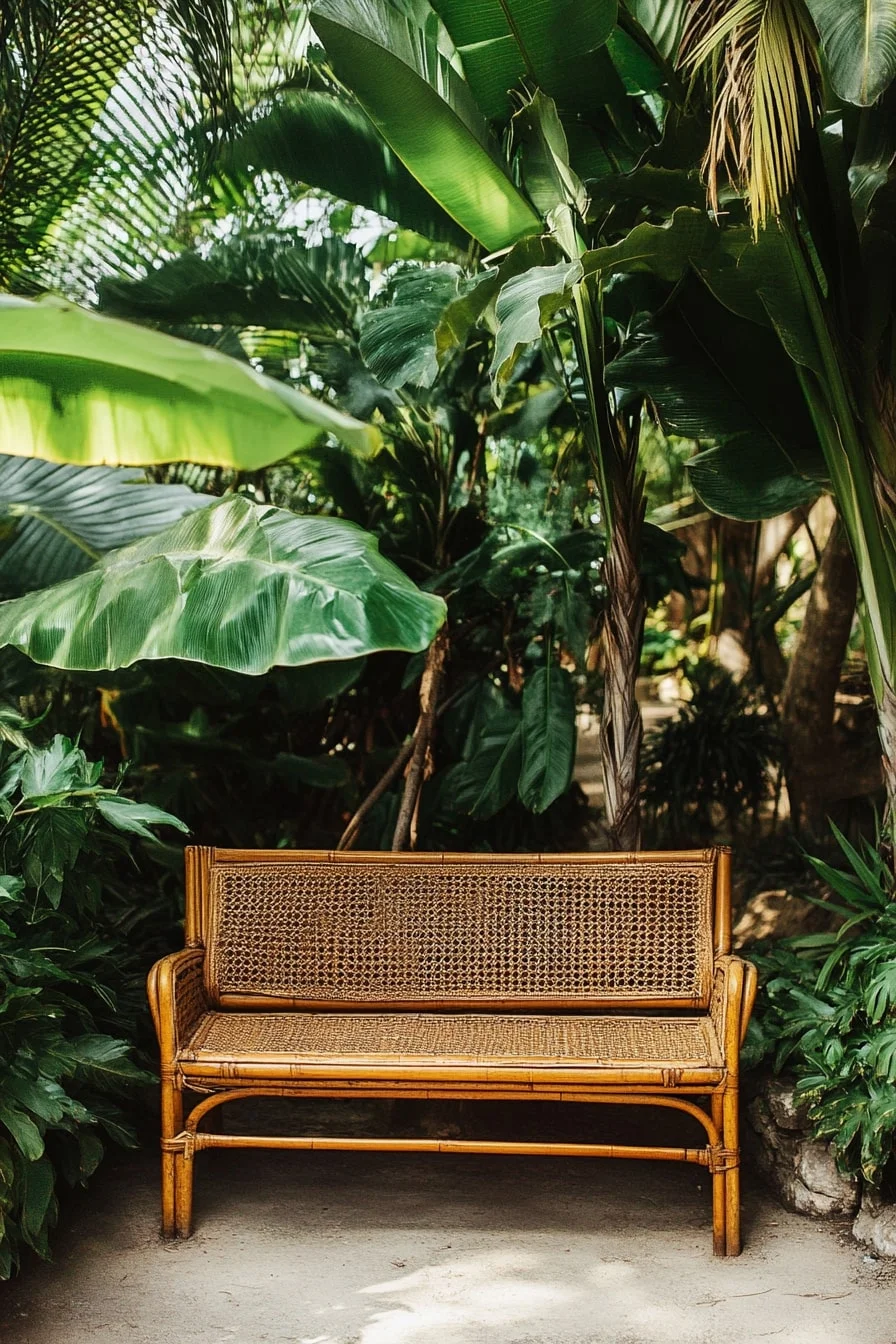 Woven Bench in a Tropical Garden