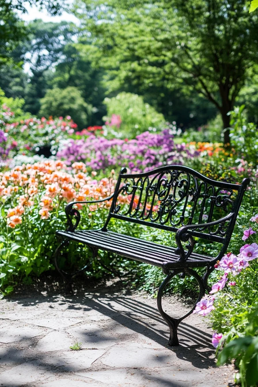 Wrought Iron Bench with Arching Back