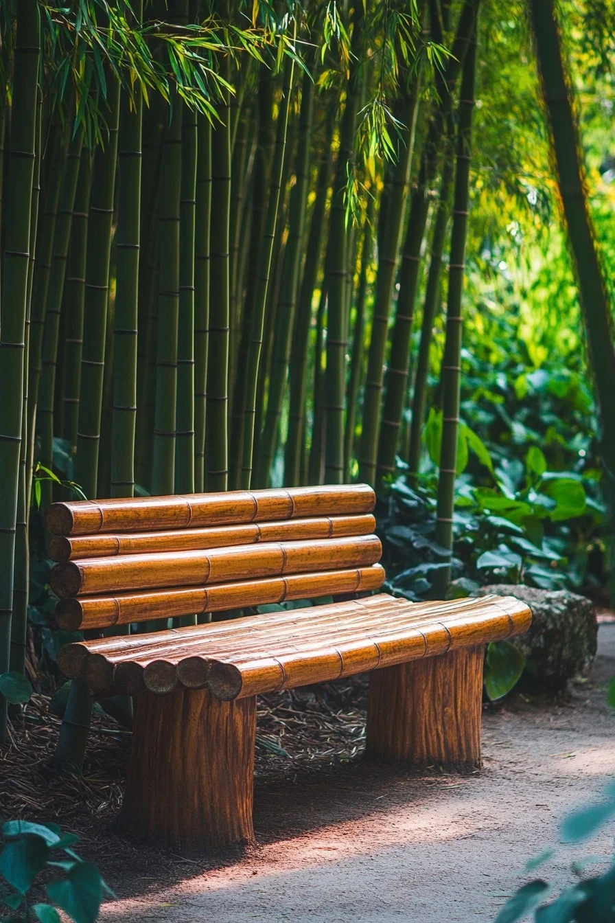 Zen Bench with Bamboo Backdrop