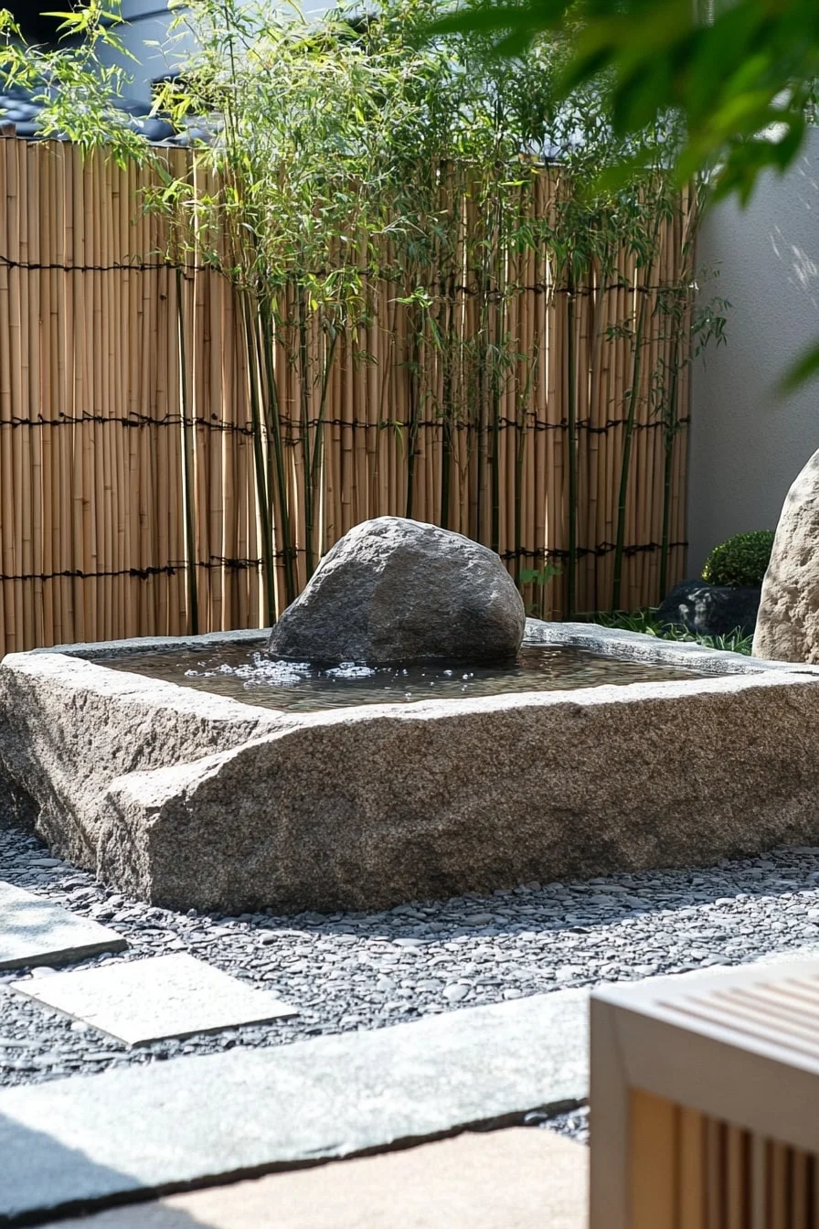 30. Zen-Inspired Stone Bed With Bamboo Fence
